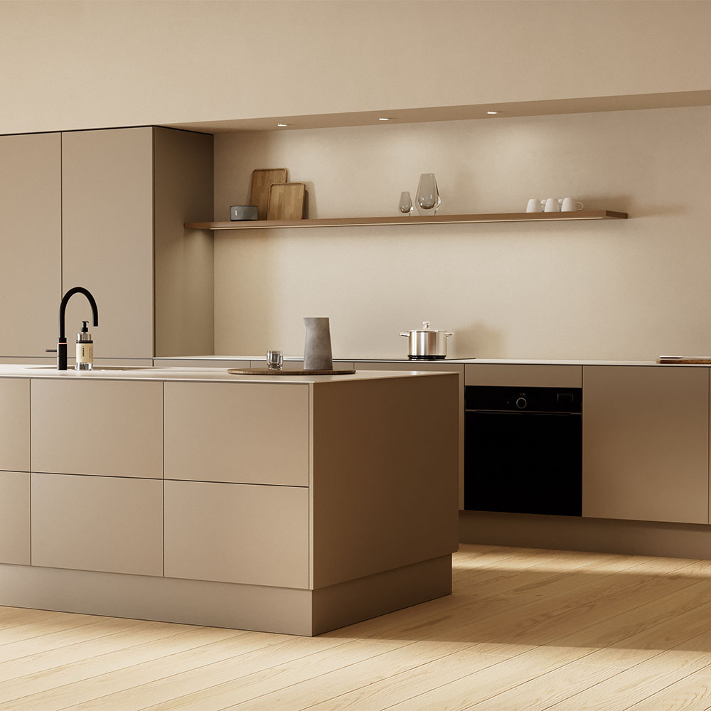 Et Silk køkken i varme bløde nuancer